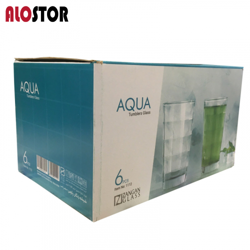 لیوان زنجان گلس مدل AQUA طرح خشتی بسته 6 عددی
